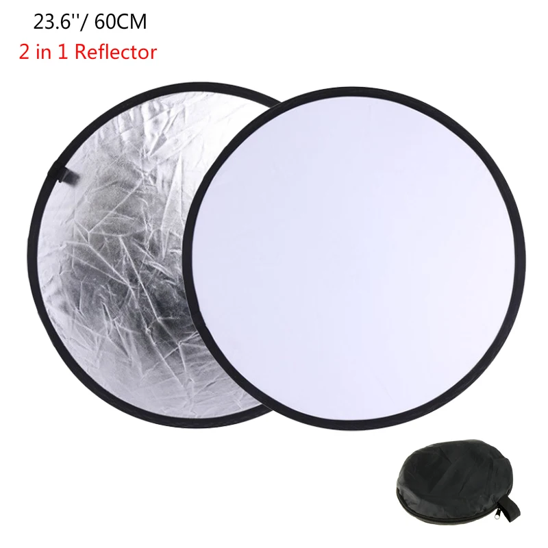 23.6" 60cm 2 in1 Collapsible Portable Light Reflector Round Photo Studio Diffuser DISC Silver White Studio Photography Reflector
23.6" 60cm 2 in1 Collapsible Portable Light Reflector Round Photo Studio Diffuser DISC Silver White Studio Photography Reflector