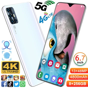 New V19 6.7 Inch Mobile Phone 8G RAM 256G ROM Screen Fingerprint Unlock Facial Recognition High Used Globally Cellphone Handset