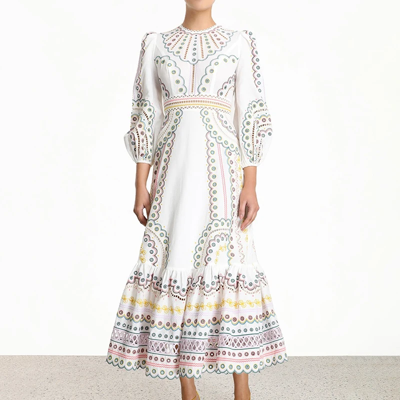 Embroidery Dress Women Lantern Sleeve Hollow Out High Waist Midi Dress High Street
Embroidery Dress Women Lantern Sleeve Hollow Out High Waist Midi Dress High Street