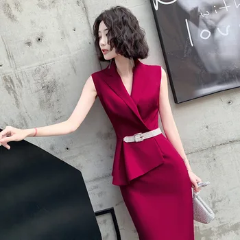 2019 Summer Korean ladies simple and simple red dress Sleeveless Zippers Knee-Length Notched Office Lady Polyester 
2019 Summer Korean ladies simple and simple red dress Sleeveless Zippers Knee-Length Notched Office Lady Polyester