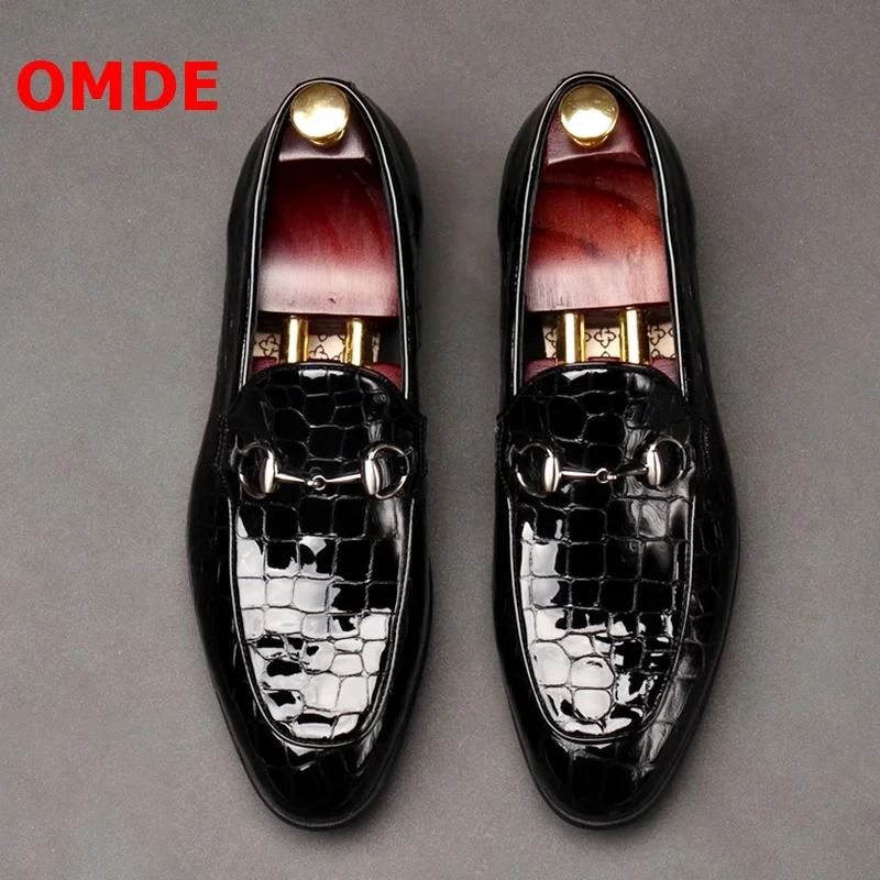 OMDE Summer New Fashion Crocodile Pattern Leather Loafers Men Handmade Slip On Dress Shoes Men's Party And Prom | Обувь