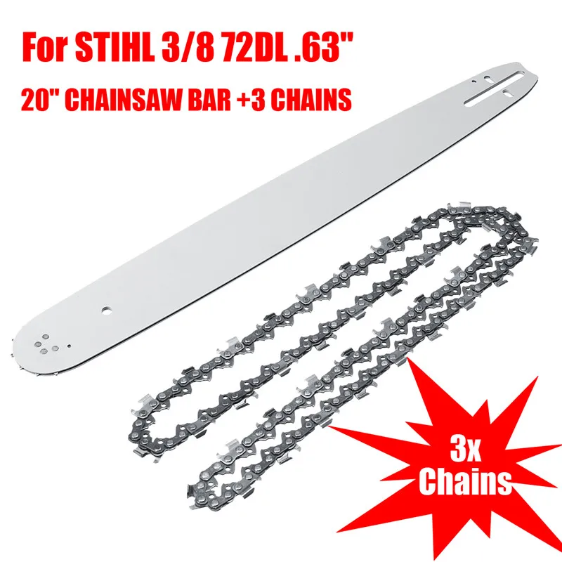 20 Inch Chainsaw Guide Bar with 3pcs Saw Chain 3/8 72DL 63" For STIHL MS290 MS291-310-340-360-380-391-440
20 Inch Chainsaw Guide Bar with 3pcs Saw Chain 3/8 72DL 63" For STIHL MS290 MS291-310-340-360-380-391-440