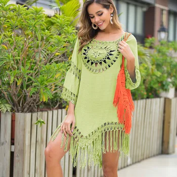 Women Crochet Hollow Out Bikini Cover Up Solid Knitted Beach Tunics Kaftan Summer Swimsuit Swimwear Tassel Hem Robe 
Women Crochet Hollow Out Bikini Cover Up Solid Knitted Beach Tunics Kaftan Summer Swimsuit Swimwear Tassel Hem Robe