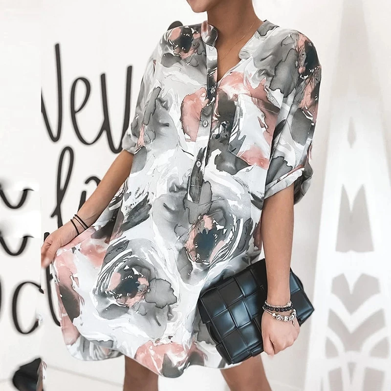 2020 Summer Ink Painting Print Mini Dress Sexy V Neck Women Button Irregular Shirt Dress Casual Loose Half Sleeve Vestidos
2020 Summer Ink Painting Print Mini Dress Sexy V Neck Women Button Irregular Shirt Dress Casual Loose Half Sleeve Vestidos