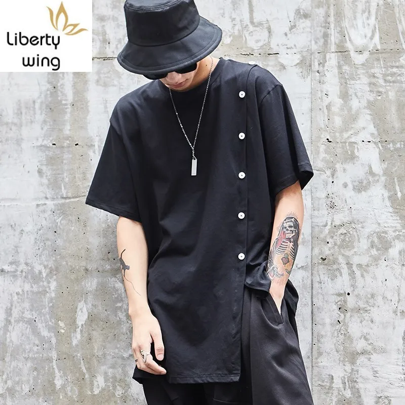 Футболка мужская Асимметричная черная, модная Свободная рубашка в стиле хип-хоп, с коротким рукавом, однобортная уличная одежда в стиле панк, 2020
Футболка мужская Асимметричная черная, модная Свободная рубашка в стиле хип-хоп, с коротким рукавом, однобортная уличная одежда в стиле панк, 2020