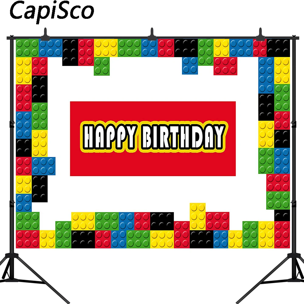 

Capisco Birthday Photography Backdrop Colorful Building Blocks Boy Baby Child Party Decorations Photo Booth Background Banner