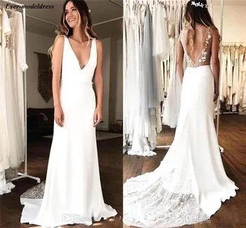 Backless Wedding Dresses 2019 Lace Appliques Sweep Train V-Neck Simple Bridal Gowns Vestidos De Noiva Robe De Mariage 
Backless Wedding Dresses 2019 Lace Appliques Sweep Train V-Neck Simple Bridal Gowns Vestidos De Noiva Robe De Mariage
