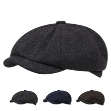 Women's And Men's Hats, Berets, Black Herringbone Pattern Newsboy Hats, All-match Octagonal Hats, British Style, Classic Retro 
Women's And Men's Hats, Berets, Black Herringbone Pattern Newsboy Hats, All-match Octagonal Hats, British Style, Classic Retro