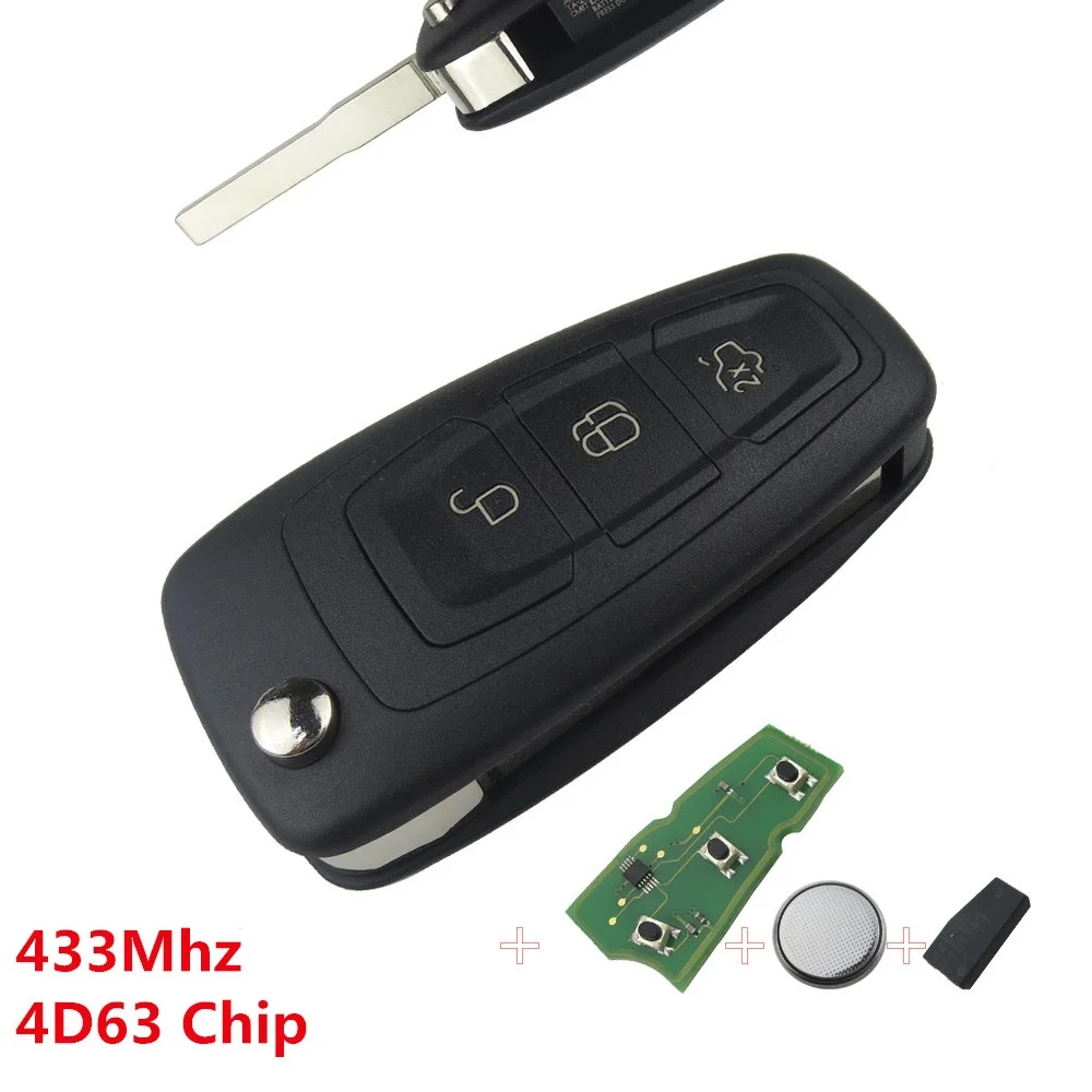 3 Buttons Flip Remote Key Fob Chip 4D60 ID63 For Ford Focus Mk1 Mondeo Transit Connect 433Mhz
3 Buttons Flip Remote Key Fob Chip 4D60 ID63 For Ford Focus Mk1 Mondeo Transit Connect 433Mhz
