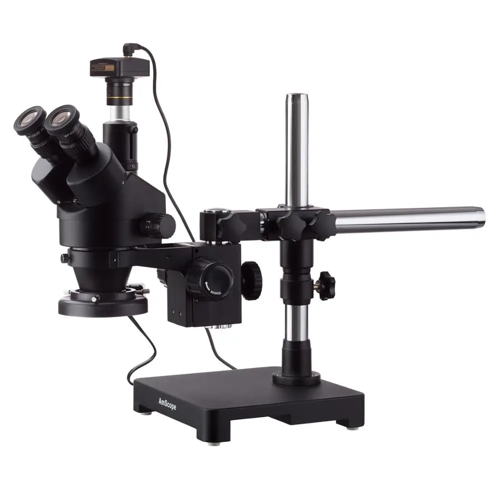 AmScope 3.5X-180X Black Trinocular Stereo Zoom Microscope on Single Arm Boom Stand + Fluorescent Ring Light + 3MP USB2.0 Camera
AmScope 3.5X-180X Black Trinocular Stereo Zoom Microscope on Single Arm Boom Stand + Fluorescent Ring Light + 3MP USB2.0 Camera