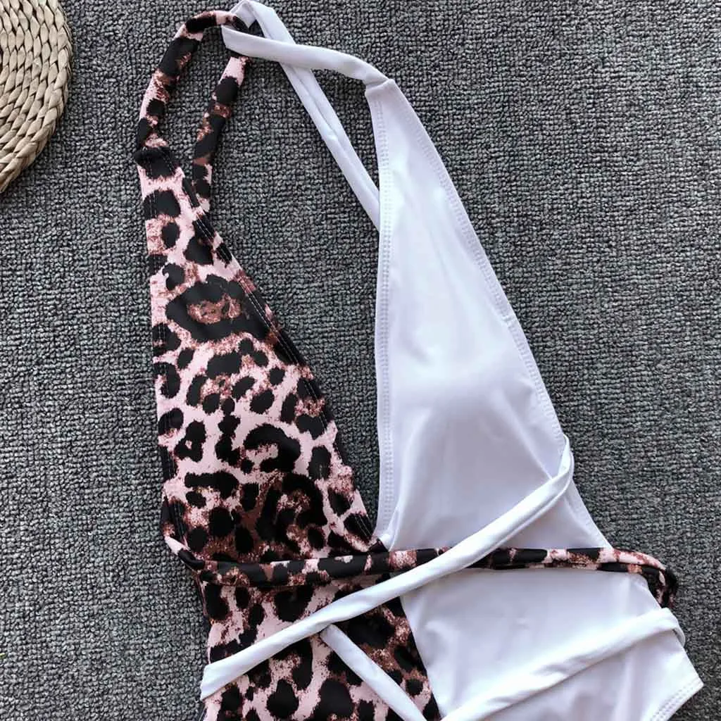 JAYCOSIN leopard print stitching one-piece strap swimwear ladies fashion beach party hot sale bikini 2020 summer swimsuit new L