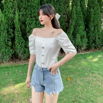 COIGARSAM 4XL Plus Size French Style Shirt Womens tops Summer Square Collar High Waist Women shirts White 9009 
COIGARSAM 4XL Plus Size French Style Shirt Womens tops Summer Square Collar High Waist Women shirts White 9009