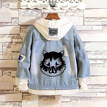 Kimetsu no Yaiba Demon Slayer Cosplay Kamado Tanjirou Nezuko Agatsuma Zenitsu Tomioka Giyuu Muzan Cosplay Denim sweater jacket