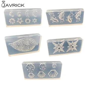 5Pcs/Set Crystal Epoxy Resin Mold Leaves Flower Starfish Shell Nail Carving Decorations Silicone Mould DIY Craft Stencil