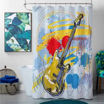 Shower Curtains Hangers Art,Abstract Musical Instrument Expressionist Artwork Stained and Tainted Background Print, Teal 
Shower Curtains Hangers Art,Abstract Musical Instrument Expressionist Artwork Stained and Tainted Background Print, Teal