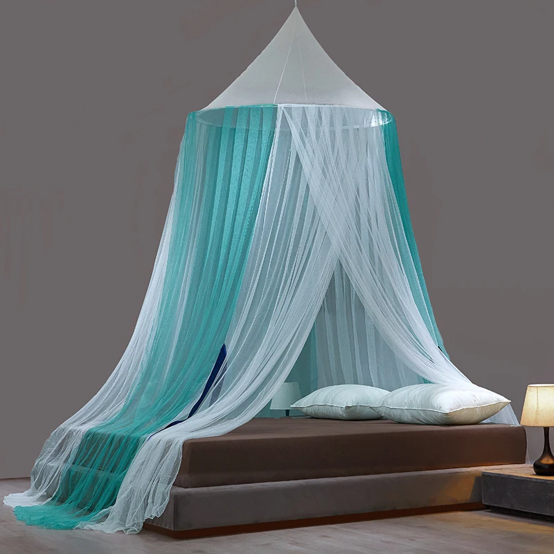 

New Fashion Round Top Mosquito Net Color Blocking Hang Ceiling Green Netting One Door Summer Moustiquaire For 1.2m 1.5m 1.8m Bed