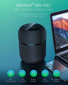 BlitzWolf 70W 12000mAh IPX4 Mini Wireless Bluetooth Speaker with 360°Stereo Sound TWS Function Styling Design NFC Function
BlitzWolf 70W 12000mAh IPX4 Mini Wireless Bluetooth Speaker with 360°Stereo Sound TWS Function Styling Design NFC Function