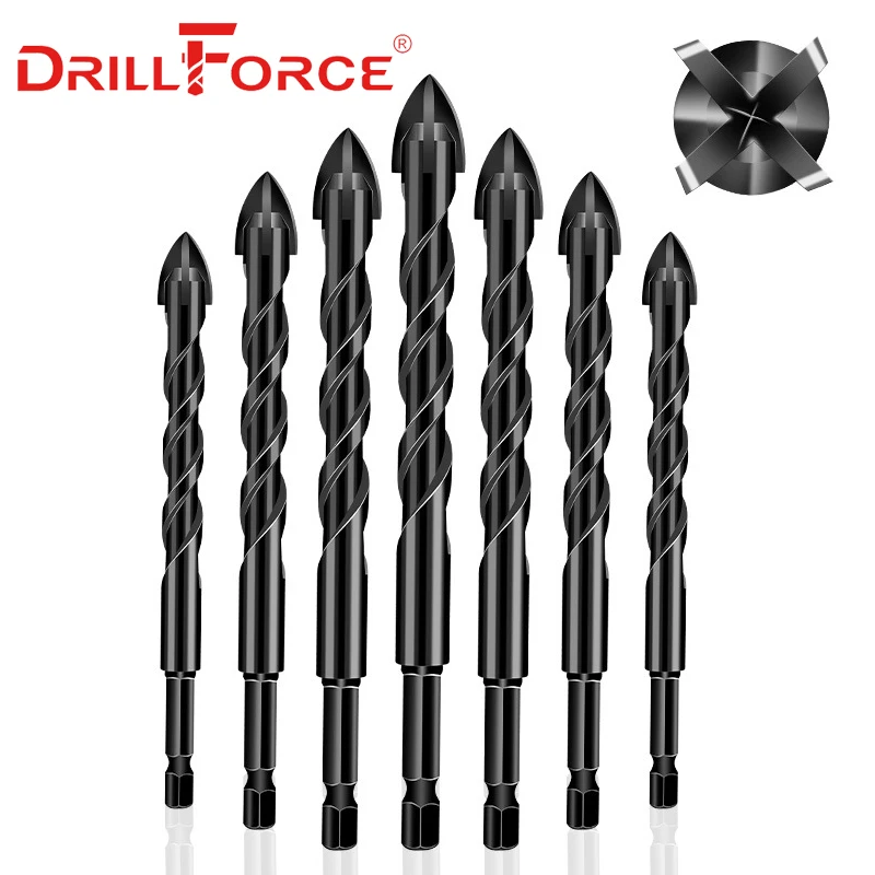Drillforce Cross Hex Tile Drill Bits Glass Ceramic Concrete Hole Opener 4 Blades Carbide Tip Twist Drill Bit 3/4/5/6/8/10/12mm 
Drillforce Cross Hex Tile Drill Bits Glass Ceramic Concrete Hole Opener 4 Blades Carbide Tip Twist Drill Bit 3/4/5/6/8/10/12mm