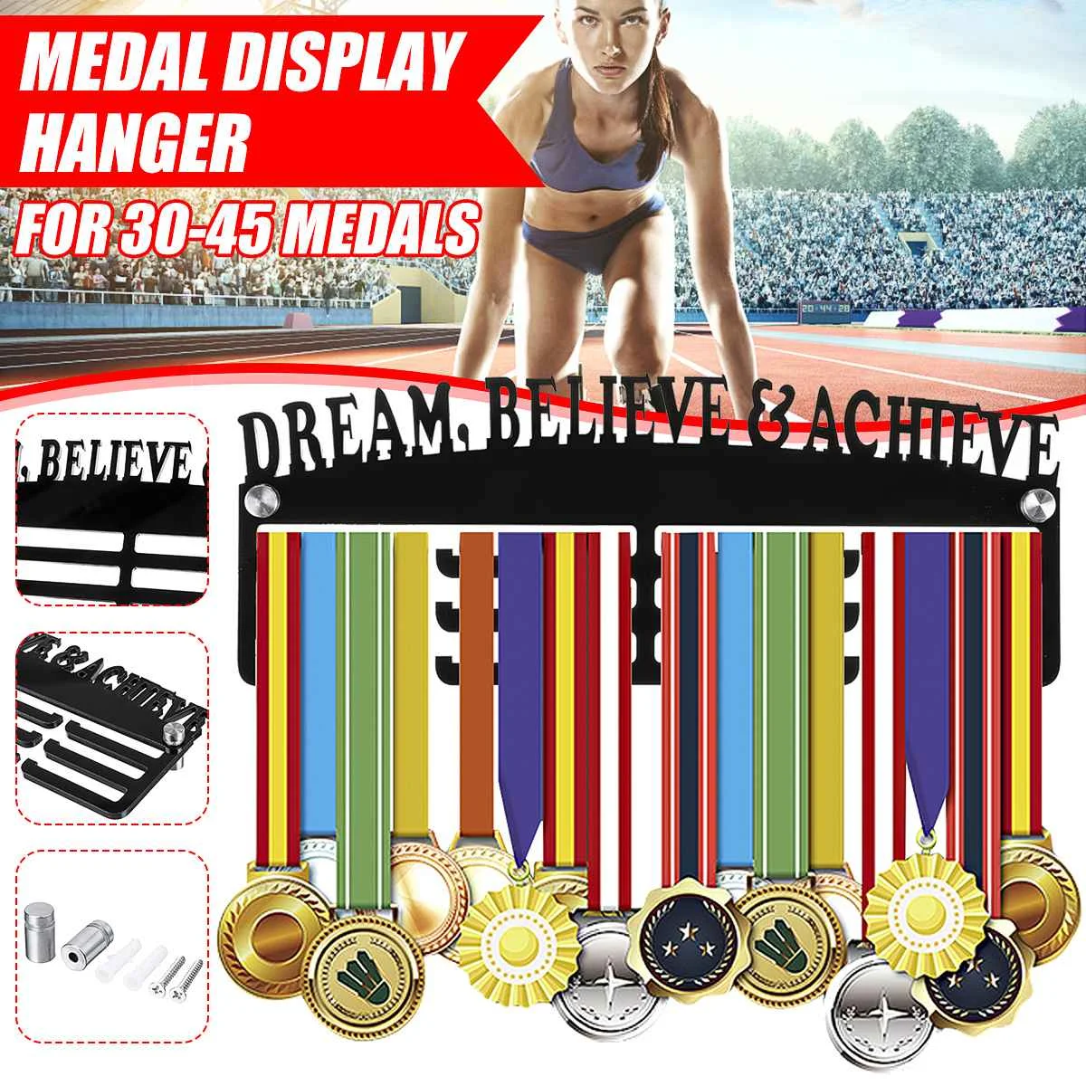 

Medal Hanger Acrylic 3 Tiers Holder Rack Black Inspirational Black Medal hanger Stainless Steel medal holder Sport Medal display