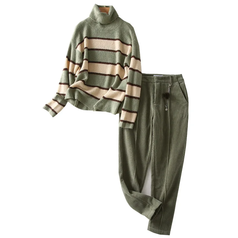 A Generation of Winter Green Stripe Knitted Sweater Korean-style Loose Retro Two-Piece Set Entity
A Generation of Winter Green Stripe Knitted Sweater Korean-style Loose Retro Two-Piece Set Entity