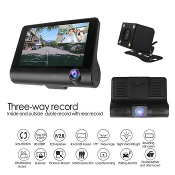 

170 Degree 6-glass 3 Lens Car DVR Dash Cameras Driving Video Recorder Auto Registrator Dvrs Hidden Dash Cam with Holder F2.0