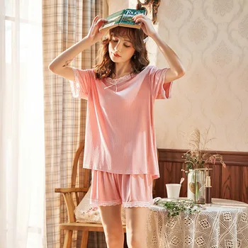 Summer Modal Solid Short Sleeve Shorts Pajamas Round Neck Elegant Fashion Sleepwear Simple Sleep Women 2 Piece Home Clothes
Summer Modal Solid Short Sleeve Shorts Pajamas Round Neck Elegant Fashion Sleepwear Simple Sleep Women 2 Piece Home Clothes