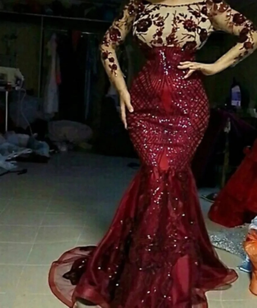 Burgundy-Sequined-Floral-Lace-Mermaid-Prom-Dresses-With-Detachable-Train-Modest-Full-Sleeves-Prom-Gowns-Muslim (1)