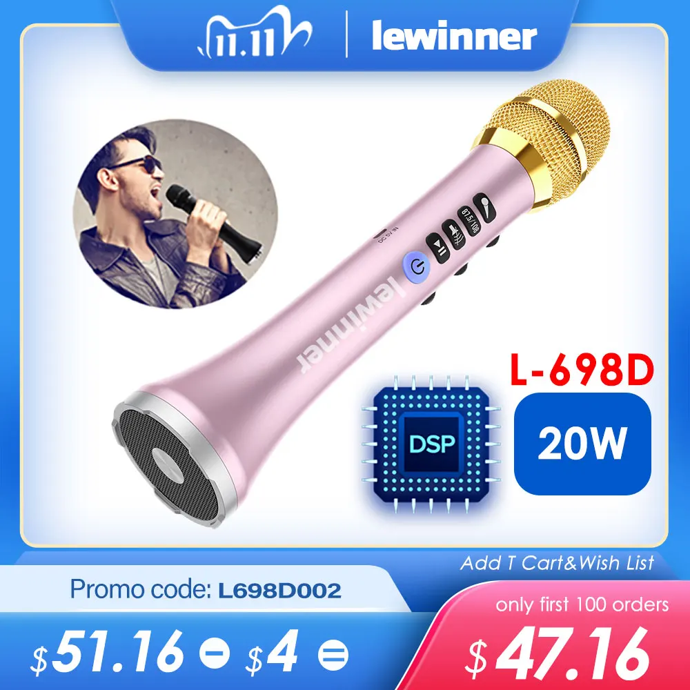 Lewinner L-698D Wireless Karaoke microphone,20W Professional Bluetooth microphone speaker with DSP Sound effect chip
Lewinner L-698D Wireless Karaoke microphone,20W Professional Bluetooth microphone speaker with DSP Sound effect chip