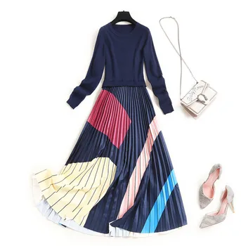 2020 New Arrival Autumn Winter Dress Women Fashion Clothes Long Sleeve Knitted Patchwork Print Midi Pleated Dress Casual
2020 New Arrival Autumn Winter Dress Women Fashion Clothes Long Sleeve Knitted Patchwork Print Midi Pleated Dress Casual