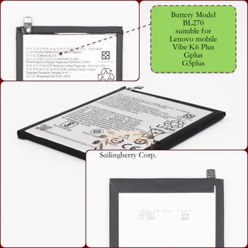 Battery suitable for Lenovo-mobile Vibe K6 Plus Gplus G5plus with battery model BL270
Battery suitable for Lenovo-mobile Vibe K6 Plus Gplus G5plus with battery model BL270