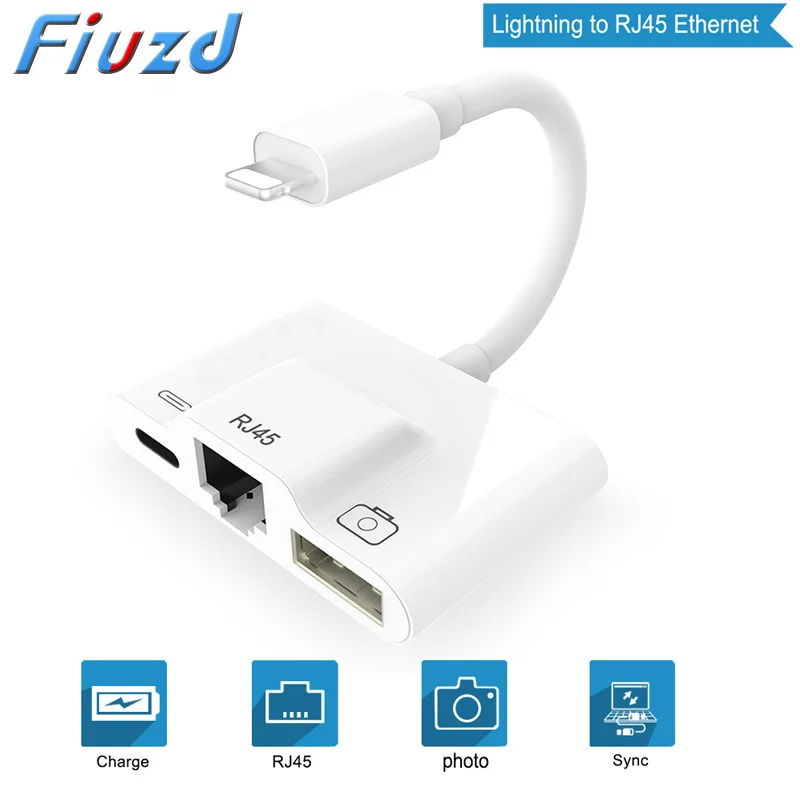 Adapter for Lightning to RJ45 Ethernet LAN Wired Network for iPhone/iPad all series with charging and USB 3 camera reader port
Adapter for Lightning to RJ45 Ethernet LAN Wired Network for iPhone/iPad all series with charging and USB 3 camera reader port