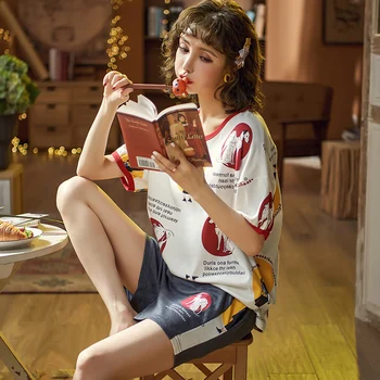 Cotton Short Sleeve Pyjamas Women Pijama Mujer Sexy Women Pajamas Cute Pajamas with Shorts Summer Women Pant Suits Sleep Tops 
Cotton Short Sleeve Pyjamas Women Pijama Mujer Sexy Women Pajamas Cute Pajamas with Shorts Summer Women Pant Suits Sleep Tops