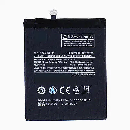 BN31 Phone Lithium Built in Battery 3080mAh For Xiaomi Mi5X / Redmi Note 5A 5A pro / Mi A1 / Redmi Y1 Lite + Free Tools
BN31 Phone Lithium Built in Battery 3080mAh For Xiaomi Mi5X / Redmi Note 5A 5A pro / Mi A1 / Redmi Y1 Lite + Free Tools