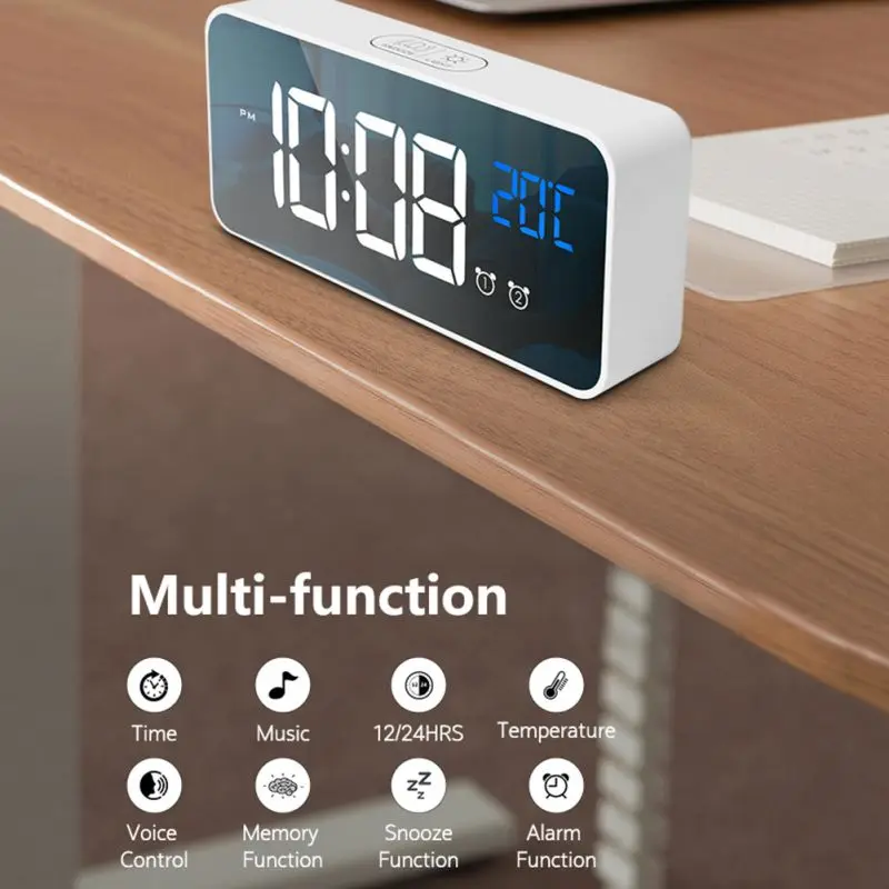 Home USB Charging Digital Display LED Mirror Alarm Clock Voice Control Snooze Mute Smart Small Alarm Clock For Livingroom Decor
Home USB Charging Digital Display LED Mirror Alarm Clock Voice Control Snooze Mute Smart Small Alarm Clock For Livingroom Decor