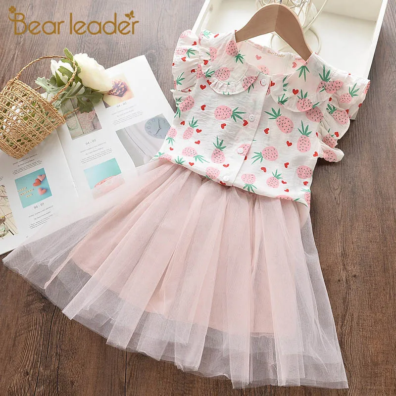 Bear Leader/Детское платье для девочек Новинка 2021 года Летнее принцессы Сетчатые