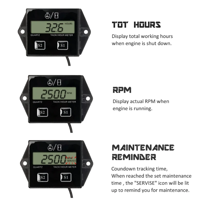 LCD Screen Waterproof Tachometer Engine Tach Hour Meter Gauge RPM Counter Inductive Display for All ATV Petrol Engine,
LCD Screen Waterproof Tachometer Engine Tach Hour Meter Gauge RPM Counter Inductive Display for All ATV Petrol Engine,