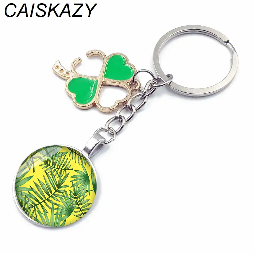glass cabochon key holder four leaf clover glass dome keychain