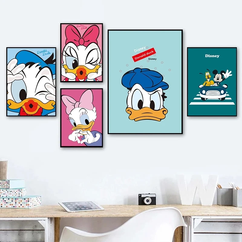 Фото Disney Donald Duck Daisy Goofy Canvas Painting Pop Art Poster and Cuadros Print Wall Picture for Living Baby Room Decor | Дом и сад