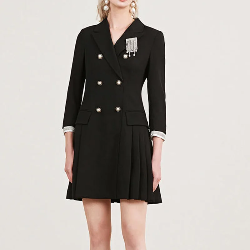 Elegant Blazer Dress 2019 Fall Notched Long Sleeve Office Lady Dress Knee-Length Double Breasted Black Dress Business Work Dress
Elegant Blazer Dress 2019 Fall Notched Long Sleeve Office Lady Dress Knee-Length Double Breasted Black Dress Business Work Dress