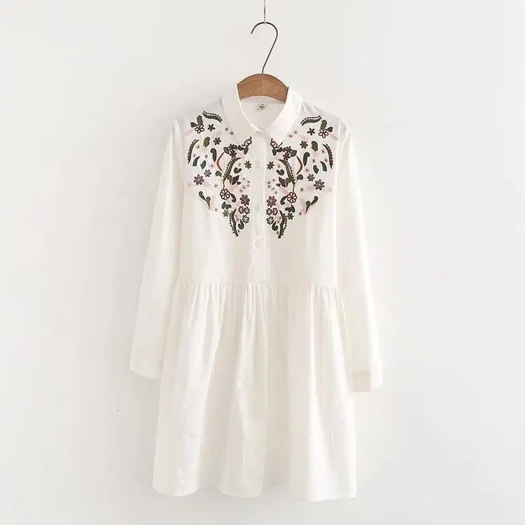 Spring New Style Industrial Flower Embroidered Hipster Cotton Skirt Fold-down Collar Long Sleeve Artistic White Dress Women's S7
Spring New Style Industrial Flower Embroidered Hipster Cotton Skirt Fold-down Collar Long Sleeve Artistic White Dress Women's S7
