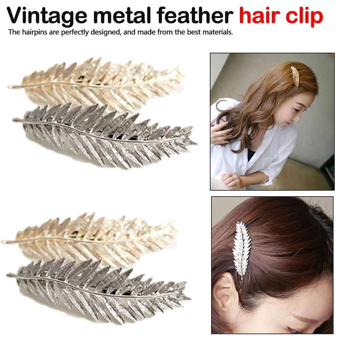 Girl Hair Accessories Hairgrip Fashion Hairpins Vintage Metal Leaf Hair Clip For Women Delicate Barrettes Retro Feather Ornament
Girl Hair Accessories Hairgrip Fashion Hairpins Vintage Metal Leaf Hair Clip For Women Delicate Barrettes Retro Feather Ornament
