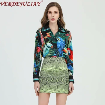 VERDEJULIAY Bohemian Style Runway Design Twinset Office Lady Birds Print Loose Blouse + Snake Pattern Pencil Mini Skirt Suit
VERDEJULIAY Bohemian Style Runway Design Twinset Office Lady Birds Print Loose Blouse + Snake Pattern Pencil Mini Skirt Suit