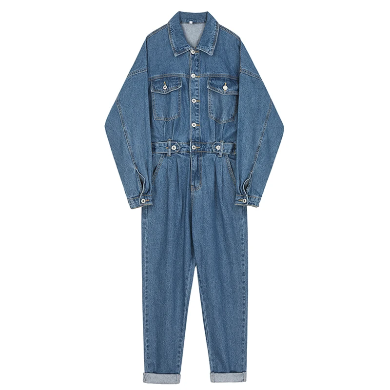 

Denim jumpsuit women's autumn 2020 new Korean style fashion straight loose tooling high waist long jumpsuit