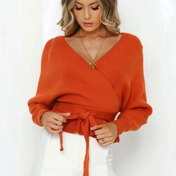 Women's Fashion Cross V-neck Bat Sleeve knitted Sweater with Lace-up Slim Fit pullovers 2020 New Autumn and Winter sweater Full
Women's Fashion Cross V-neck Bat Sleeve knitted Sweater with Lace-up Slim Fit pullovers 2020 New Autumn and Winter sweater Full