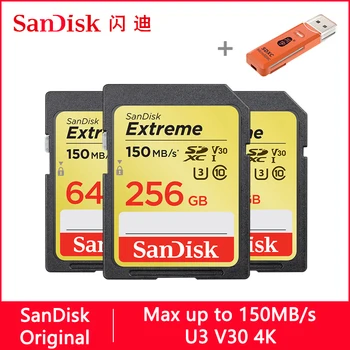 

SanDisk Memory Card Extreme SDHC/SDXC SD Card 4K UHD 32GB 64GB 128GB C10 U3 V30 150MB/s (32GB: 90MB/s) UHS-I Flash Card