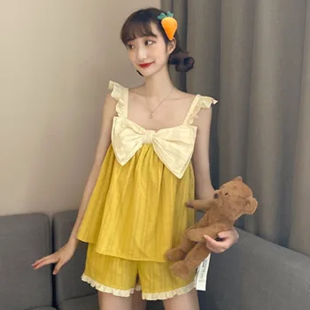 Bow Sleeveless Women Pajama Set Lovely Summer Sleepwear Pajama Set And Dress Female Princess Casual Homewear Sleepwear Suit 2020
Bow Sleeveless Women Pajama Set Lovely Summer Sleepwear Pajama Set And Dress Female Princess Casual Homewear Sleepwear Suit 2020