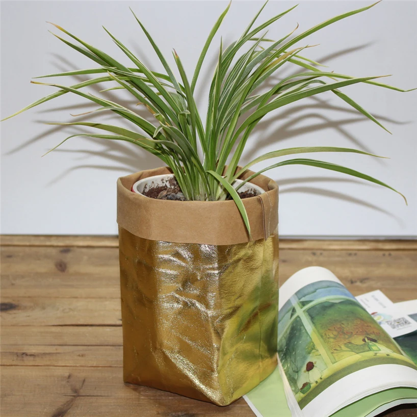 Washable kraft paper bag plant flower pot multifunctional portable simple home garden storage bag save space reuse