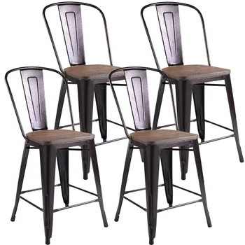 Set of 4 Rustic Metal Wood Bar Chairs Modern Counter-height Stools Set for Pub or Kitchen HW53837CP
Set of 4 Rustic Metal Wood Bar Chairs Modern Counter-height Stools Set for Pub or Kitchen HW53837CP