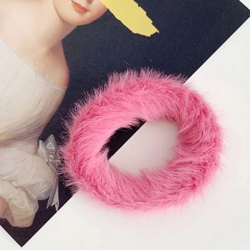 1PC Women Girls Candy Color Soft Faux Fur Scrunchie Fluffy Hair Ring Winter Cute Sweet Rubber Bands Hair Ties Hair Accessories