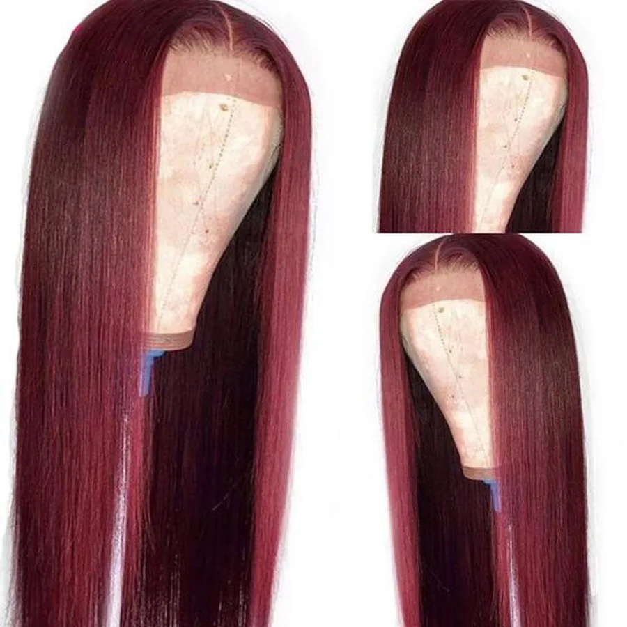 10-30Inch Straight Brazilian Wine Red 13x6 99J Lace Front Human Hair Wigs Pre Plucked With Baby Hair